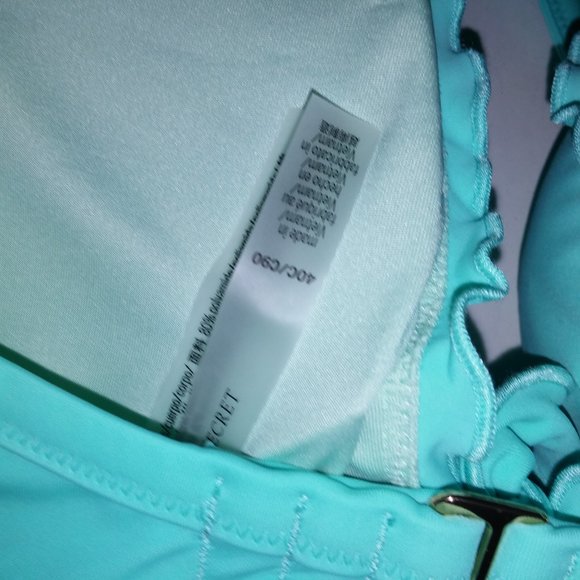 Victoria Secret Swim Bikini Top 40C Aqua Seafoam Glow Ruffle Trim Halter Removab - Picture 6 of 6